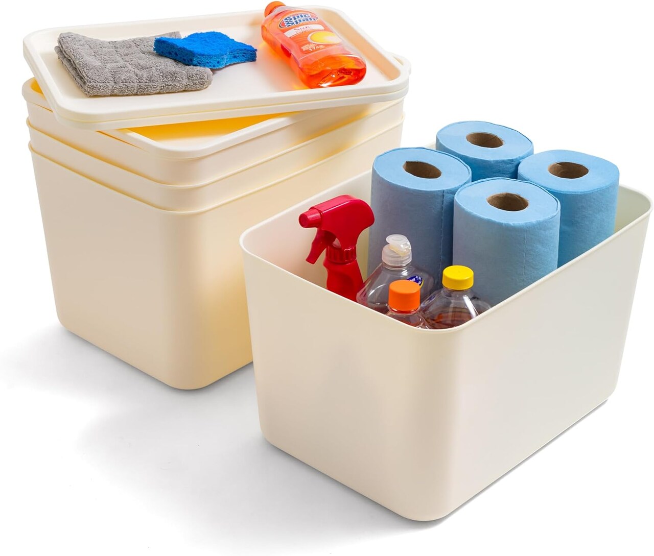 IRIS USA Plastic Modular Stackable Lidded Basket Storage Organizer Bins